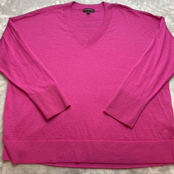 Banana Republic Extra Fine Merino Wool Sweater Womens XXL Fuschia Pink V-Neck - Picture 1 of 8